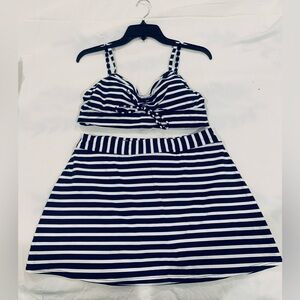 Navy & White Striped Swim Suit by Land’s End, 8